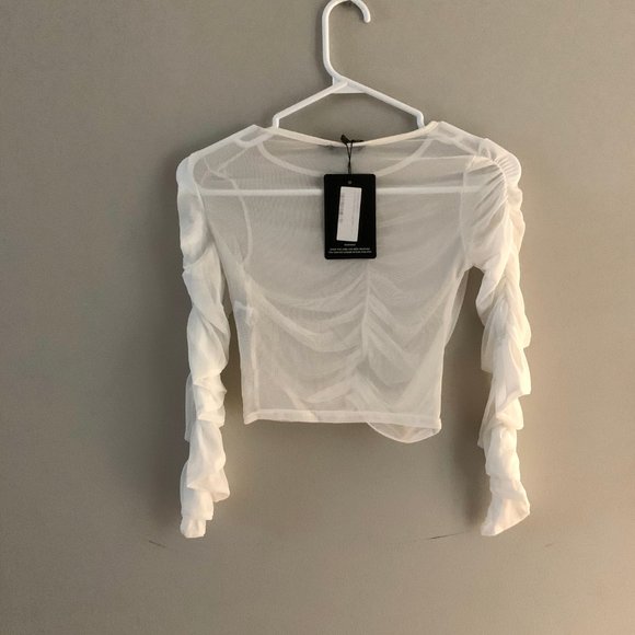 White mesh long sleeve crop - Picture 3 of 3